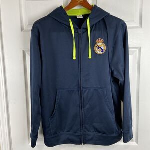 Real Madrid Soccer Club Full Zip Hoodie Blue White Green  Polyester Size L